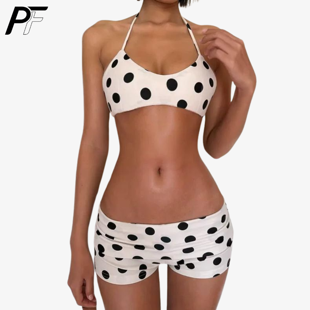Swimsuit Bikini Ruched - Women's Summer Polka Dot Halter Bikini
