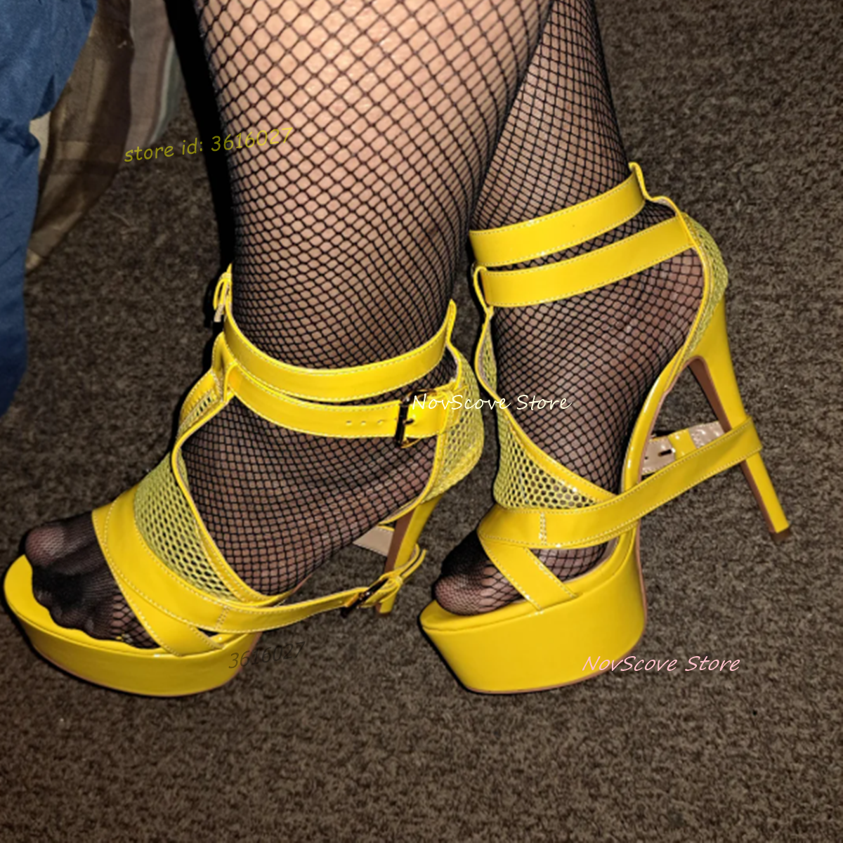 Sandal Strappy Heeled - Yellow Open Toe Strappy Sandals T