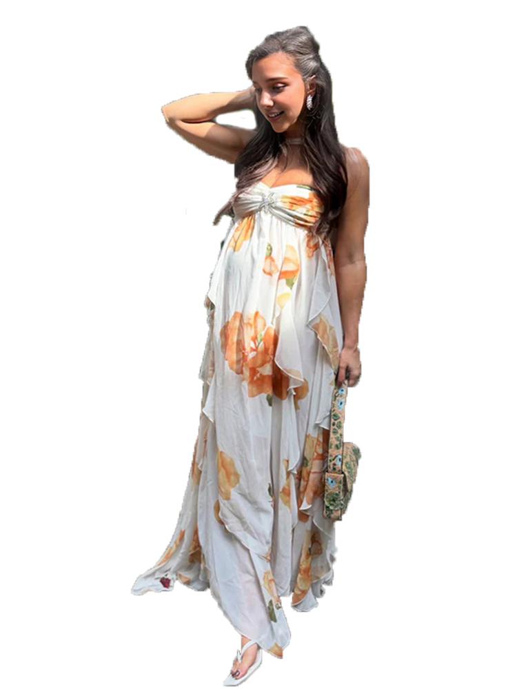 Maxi Dress Halter - Boho Floral Maternity Photoshoot Dress Beach