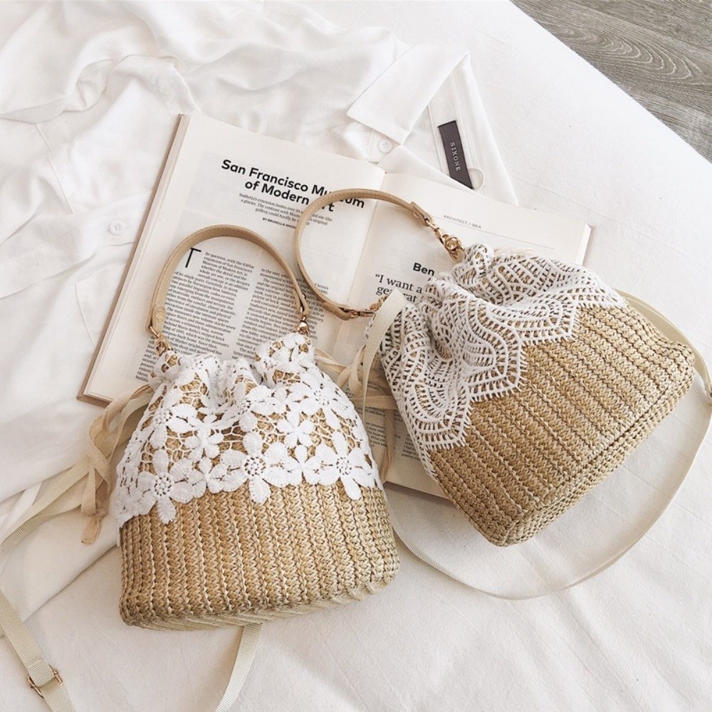 Tote Bag Beach - Casual Lace Straw Shoulder Bag Bohemian