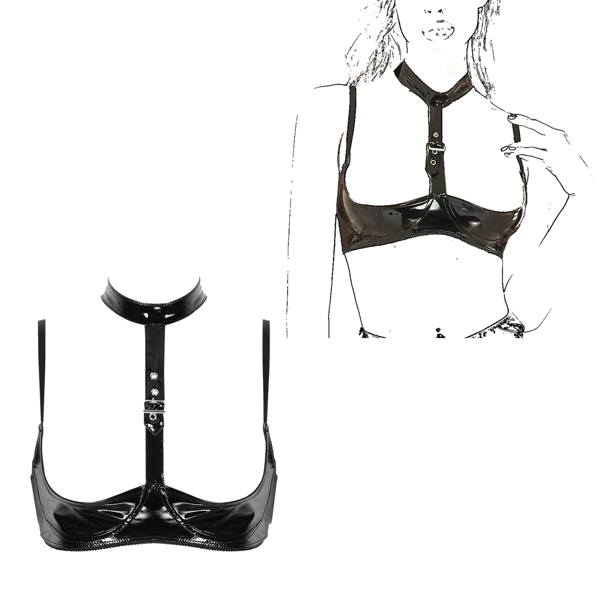 Womens Patent Leather Lingerie - Bralette Triangle Set avaliação e preço