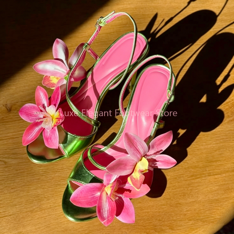 Red Flower Decor Back Strap Ho - Sandal Strappy Heeled avaliação e preço