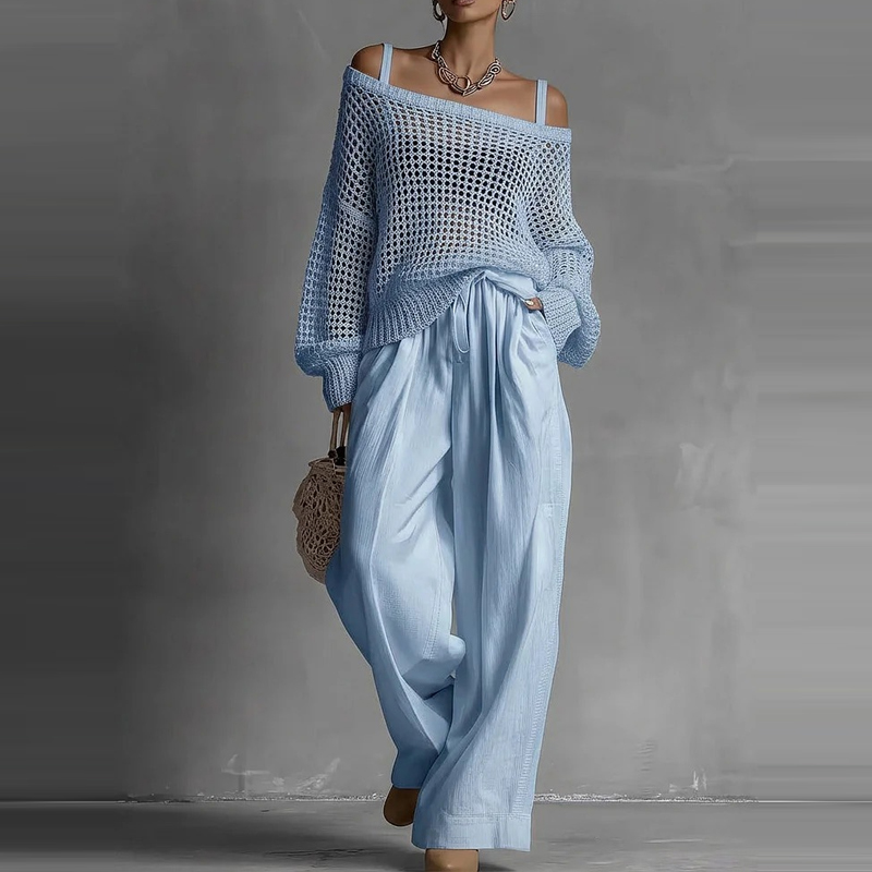Fashion Solid One Shoulder Lon - Linen Pant Wide avaliação e preço