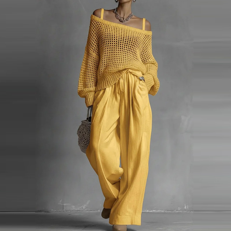Fashion Solid One Shoulder Lon - Linen Pant Wide avaliação e preço