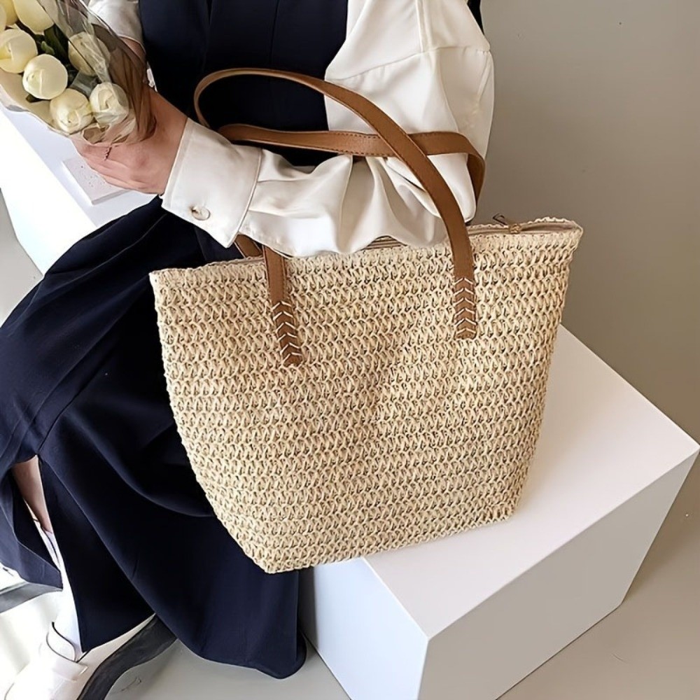 Fashion Solid Color Weave Stra - Tote Bag Beach avaliação e preço