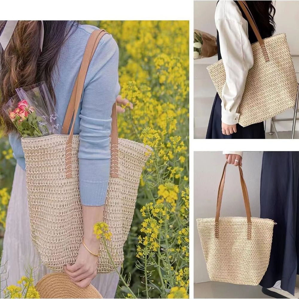 Fashion Solid Color Weave Stra - Tote Bag Beach avaliação e preço