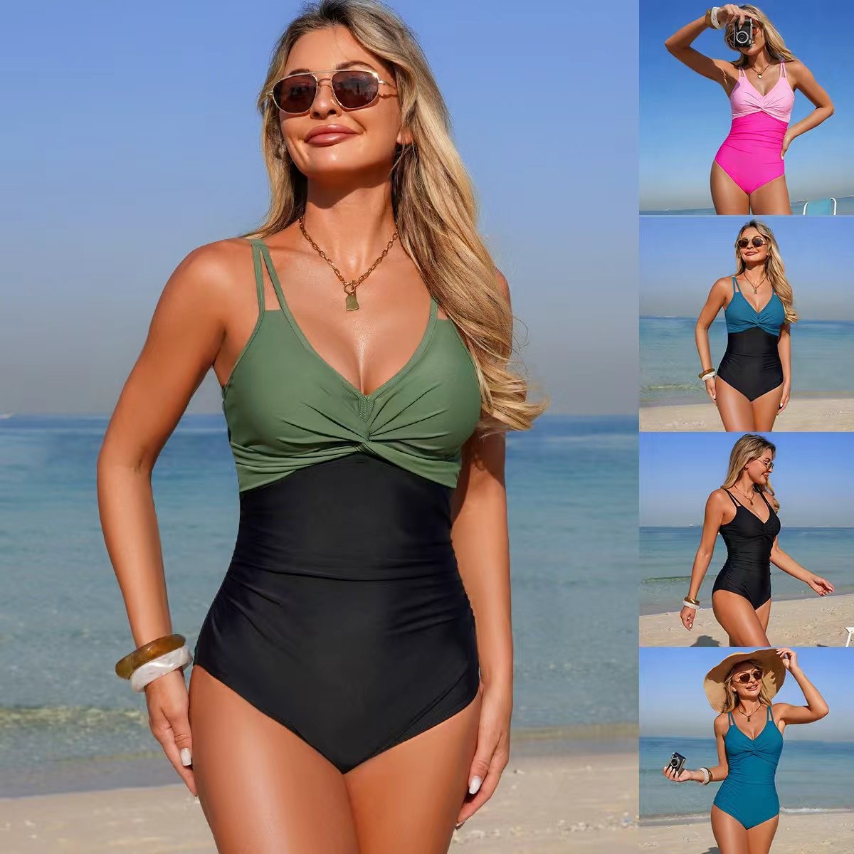 V Neck Twist Front One Piece S - Swimsuit Bikini Ruched avaliação e preço