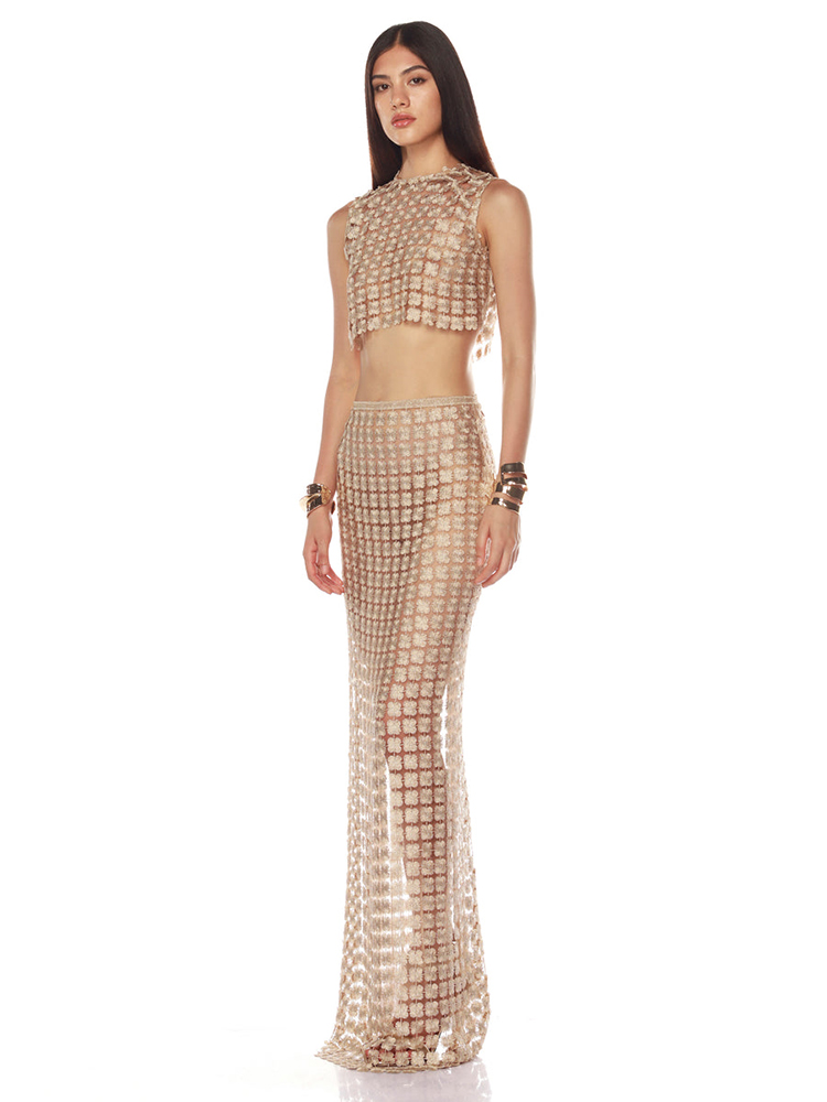 VC Stylish Beige Sleeveless Cr - Crop Top Crochet avaliação e preço