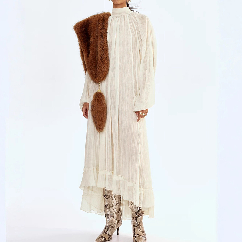 Ladies O-neck Long Sleeved Ple - Linen Dress Wrap avaliação e preço
