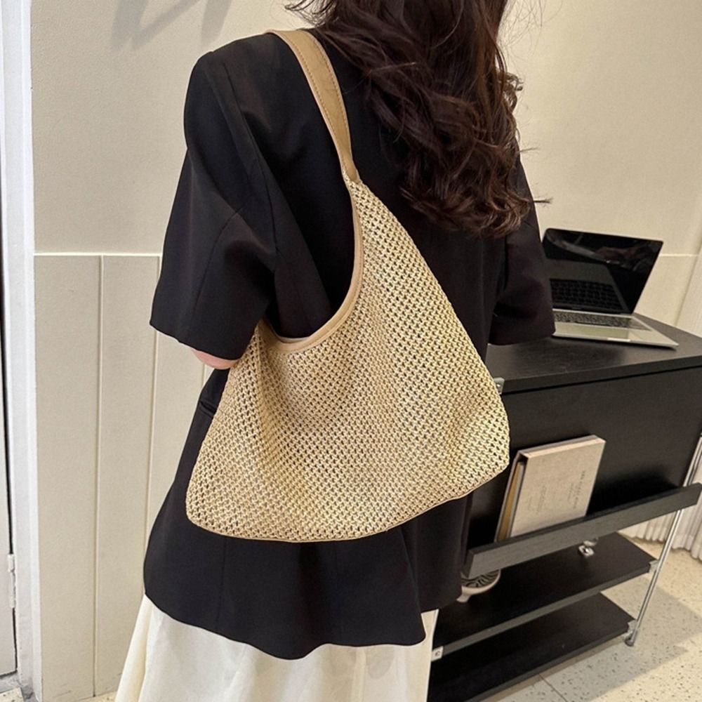 Simple Solid Color Weave Straw - Tote Bag Beach avaliação e preço