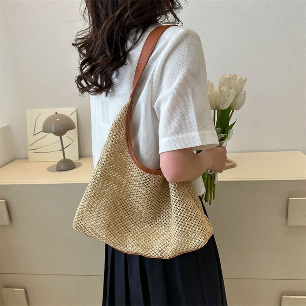Simple Solid Color Weave Straw - Tote Bag Beach avaliação e preço