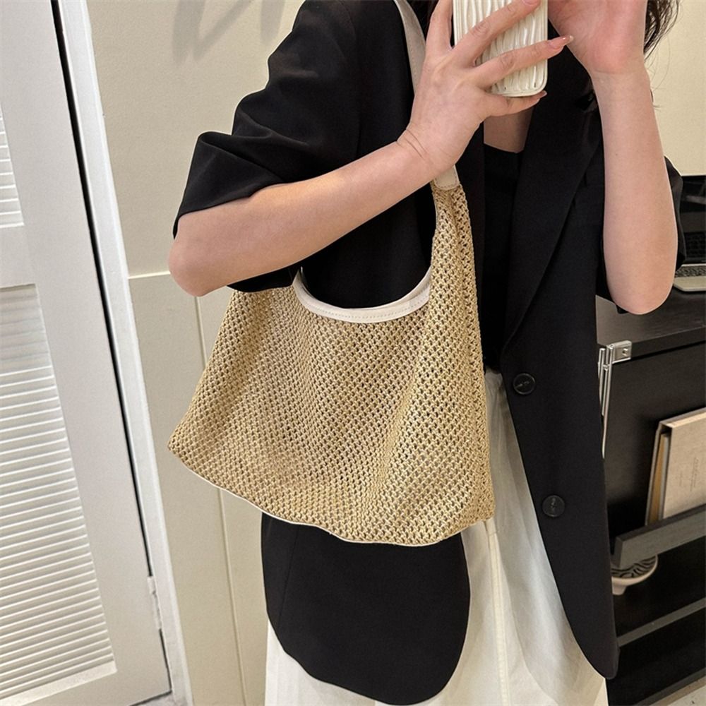 Simple Solid Color Weave Straw - Tote Bag Beach avaliação e preço