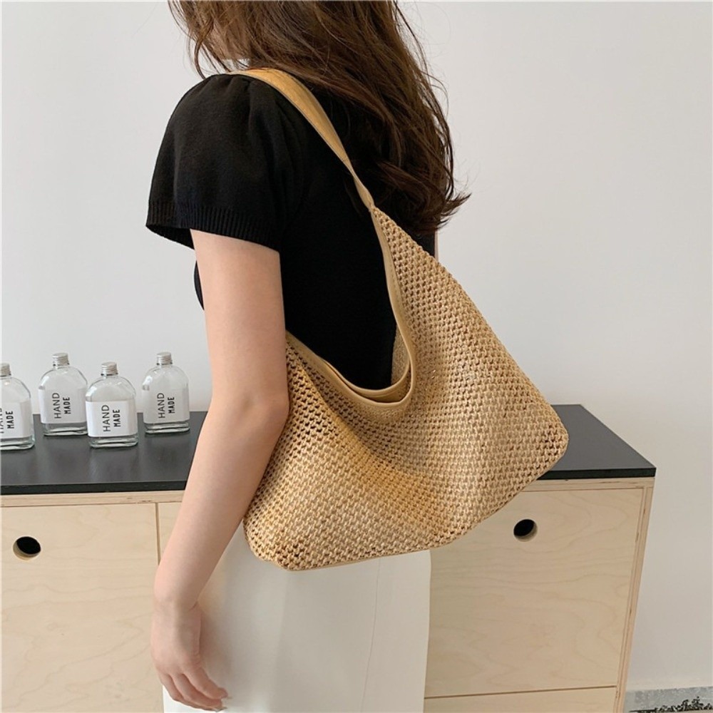 Simple Solid Color Weave Straw - Tote Bag Beach avaliação e preço