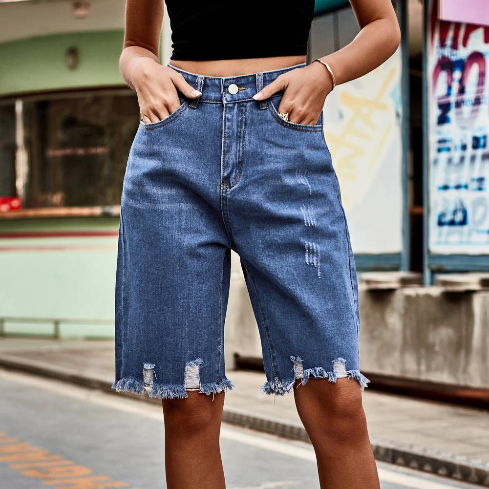2026 Women's Distressed Bermud - Shorts Denim Frayed avaliação e preço