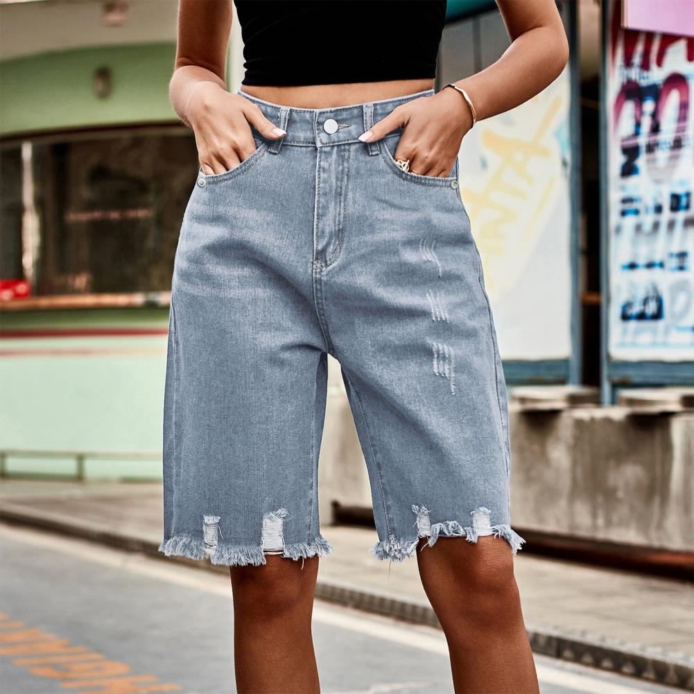 2026 Women's Distressed Bermud - Shorts Denim Frayed avaliação e preço