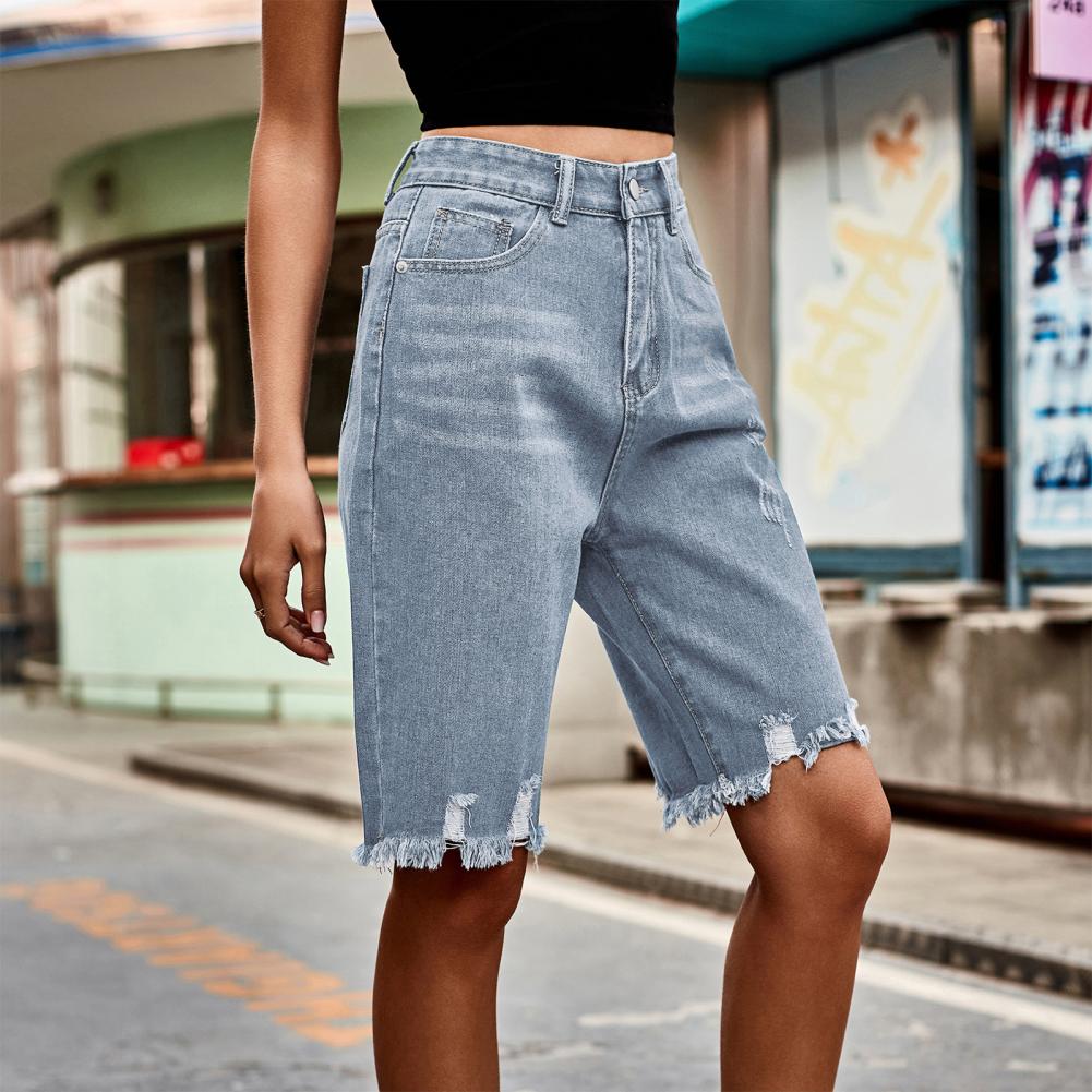 2026 Women's Distressed Bermud - Shorts Denim Frayed avaliação e preço