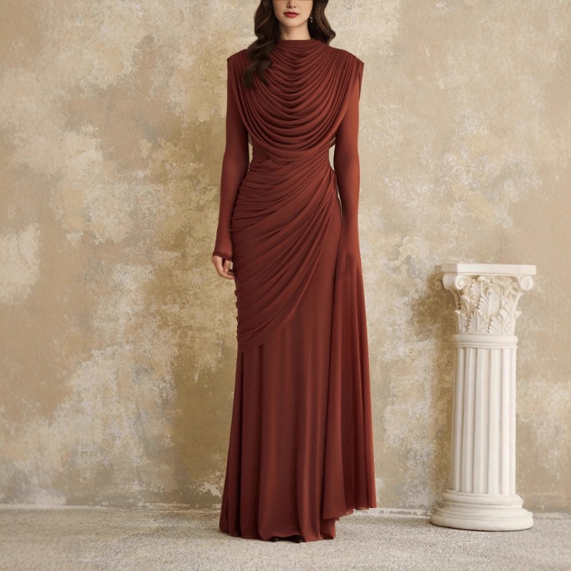 Solid Draped Neckline Long Dre - Linen Dress Wrap avaliação e preço