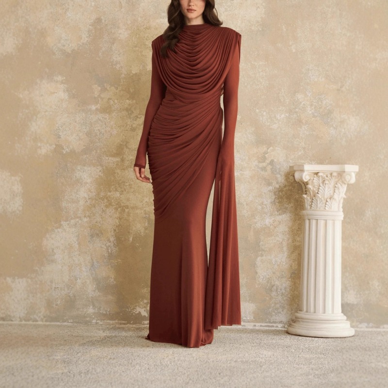 Solid Draped Neckline Long Dre - Linen Dress Wrap avaliação e preço