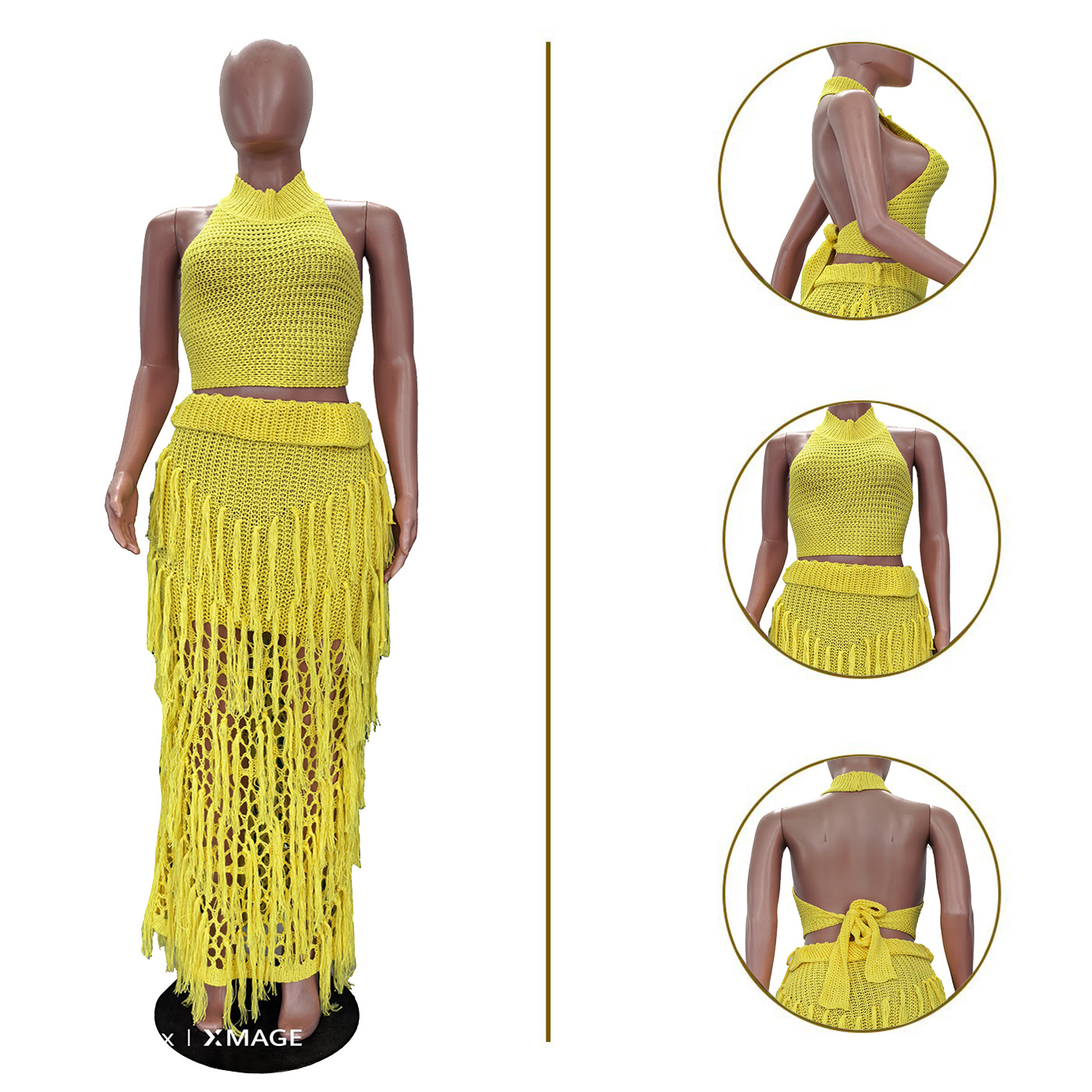 Crochet Knit Maxi Dress 2 Piec - Maxi Dress Halter avaliação e preço