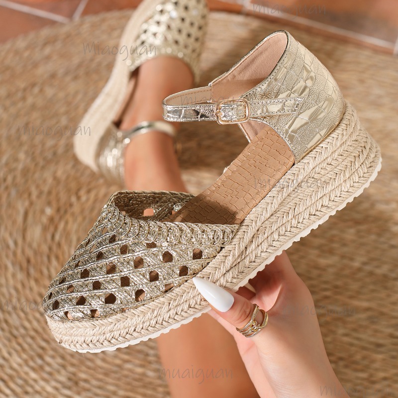 Boho Women's Hollow Out Woven  - Wedge Espadrille Women avaliação e preço