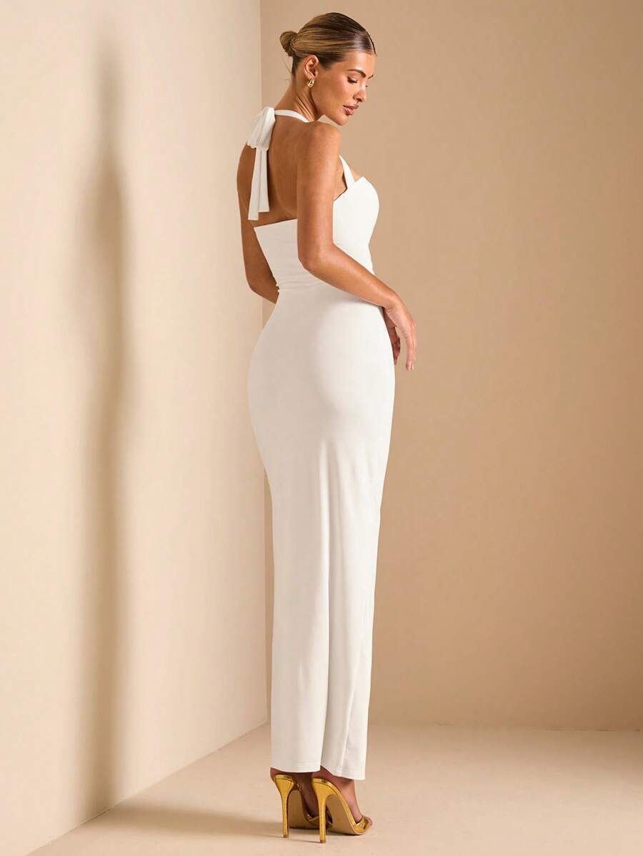 White Cut Out Halter Neck Fitt - Maxi Dress Halter avaliação e preço