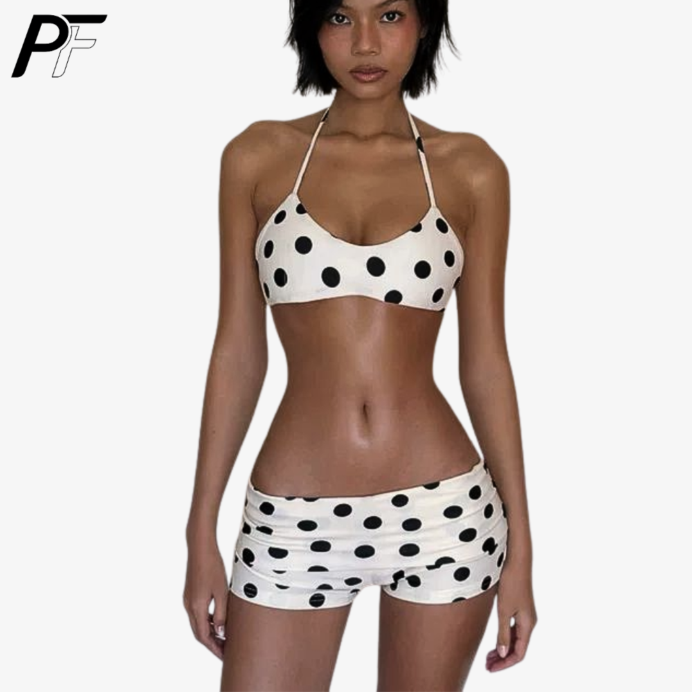 Women's Summer Polka Dot Halte - Swimsuit Bikini Ruched avaliação e preço