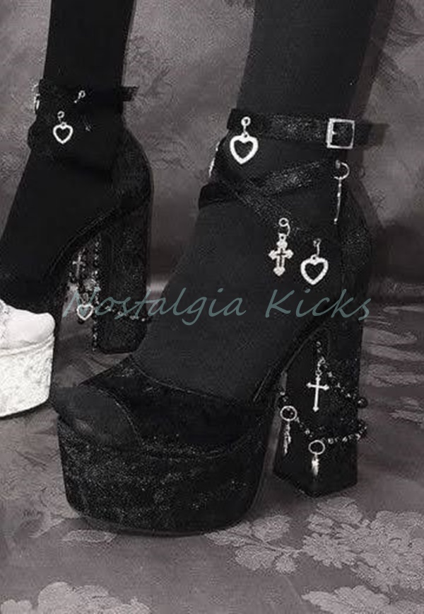 Gothic Black Velvet Platform H - Sandal Strappy Heeled avaliação e preço