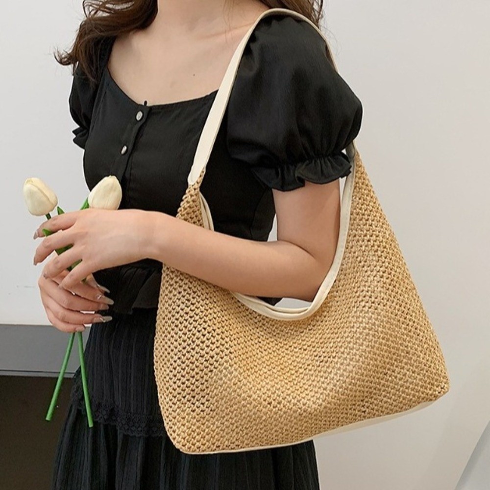 Cute Solid Color Weave Straw B - Tote Bag Beach avaliação e preço