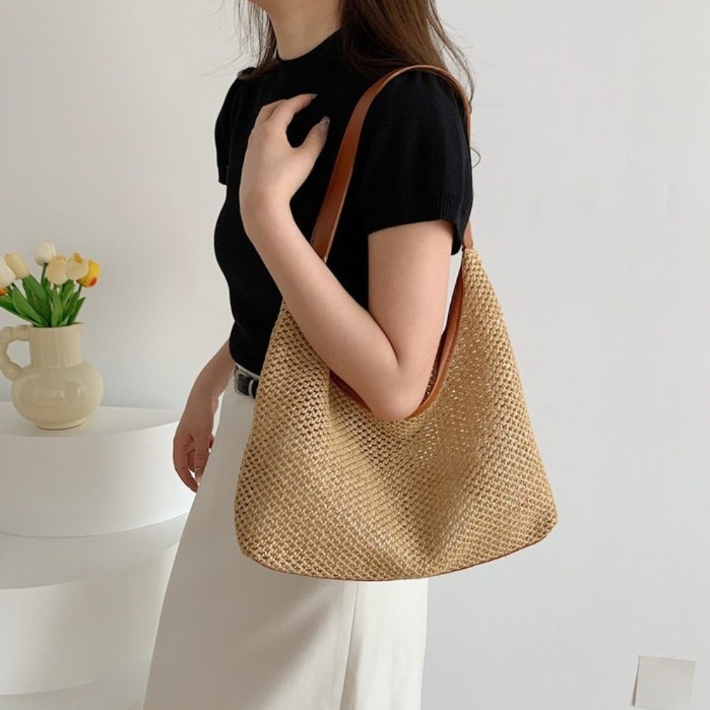 Cute Solid Color Weave Straw B - Tote Bag Beach avaliação e preço