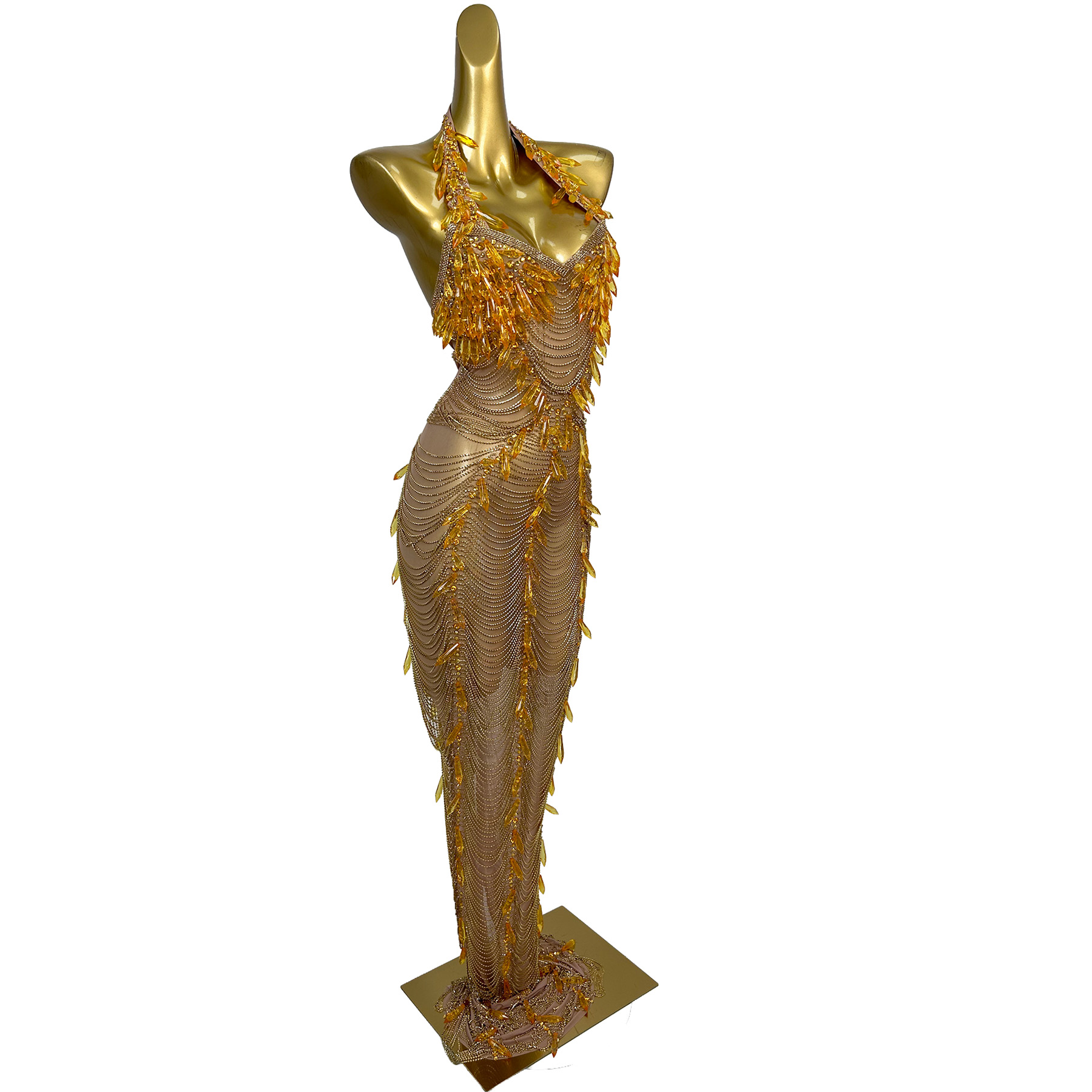 Ailisi Women Luxury Gold Cryst - Maxi Dress Halter avaliação e preço