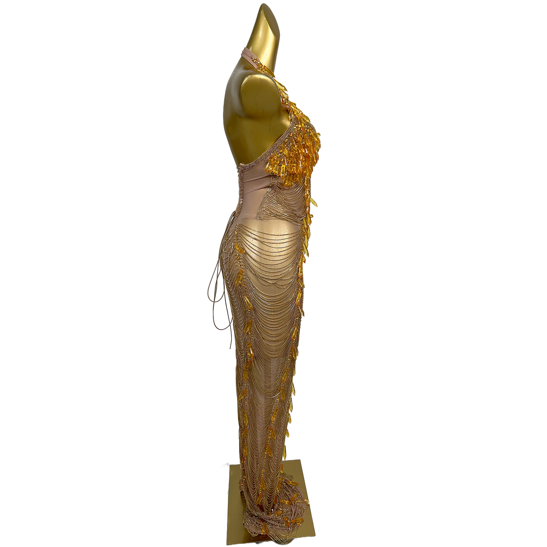 Ailisi Women Luxury Gold Cryst - Maxi Dress Halter avaliação e preço
