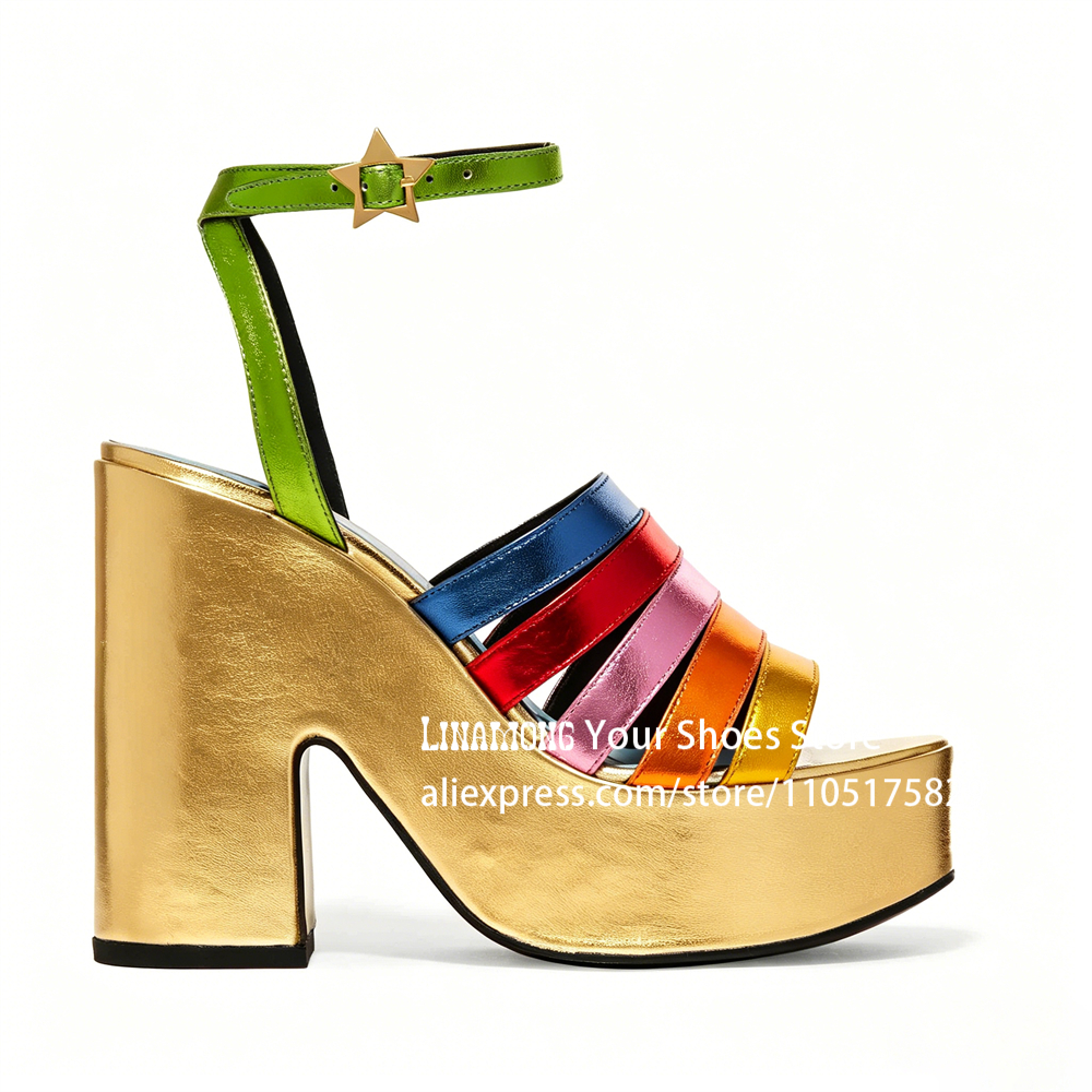 Multicolor Strappy Chunky Heel - Sandal Strappy Heeled avaliação e preço