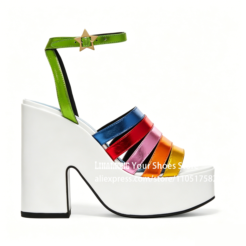 Multicolor Strappy Chunky Heel - Sandal Strappy Heeled avaliação e preço