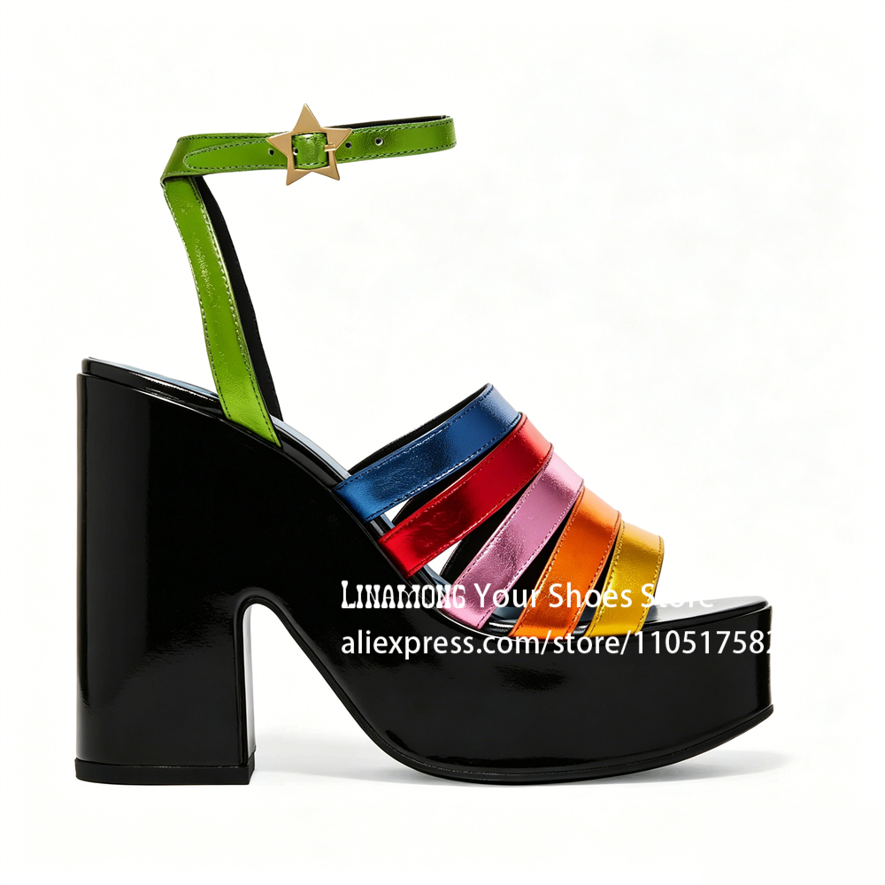 Multicolor Strappy Chunky Heel - Sandal Strappy Heeled avaliação e preço