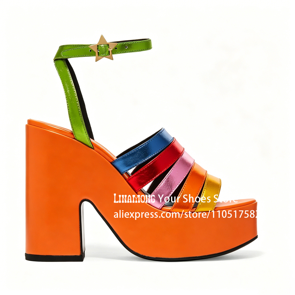 Multicolor Strappy Chunky Heel - Sandal Strappy Heeled avaliação e preço