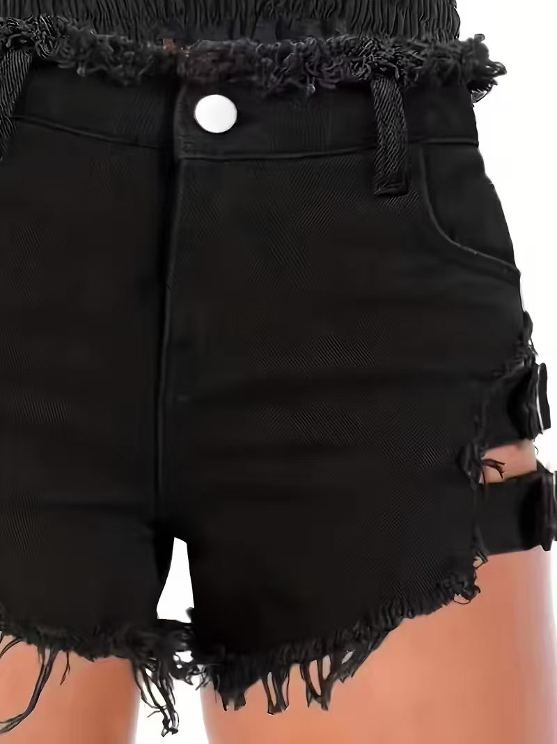 Women's Black Denim Shorts Low - Shorts Denim Frayed avaliação e preço