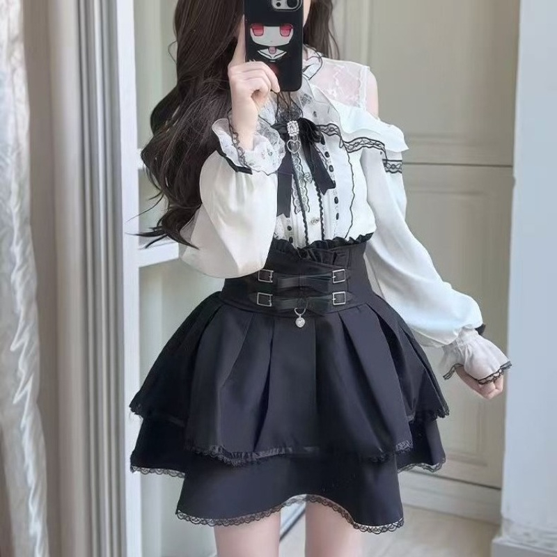 Japanese Gothic Y2k Lolita Sty - Blouse Off Shoulder avaliação e preço