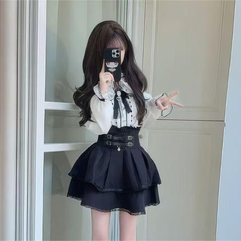 Japanese Gothic Y2k Lolita Sty - Blouse Off Shoulder avaliação e preço