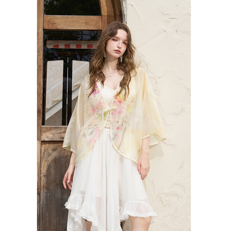 ELFSACK New Chinese Frog Butto - Kimono Sheer Floral avaliação e preço