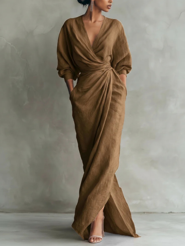 Women Linen Blend Wrap Maxi Dr - Linen Dress Wrap avaliação e preço