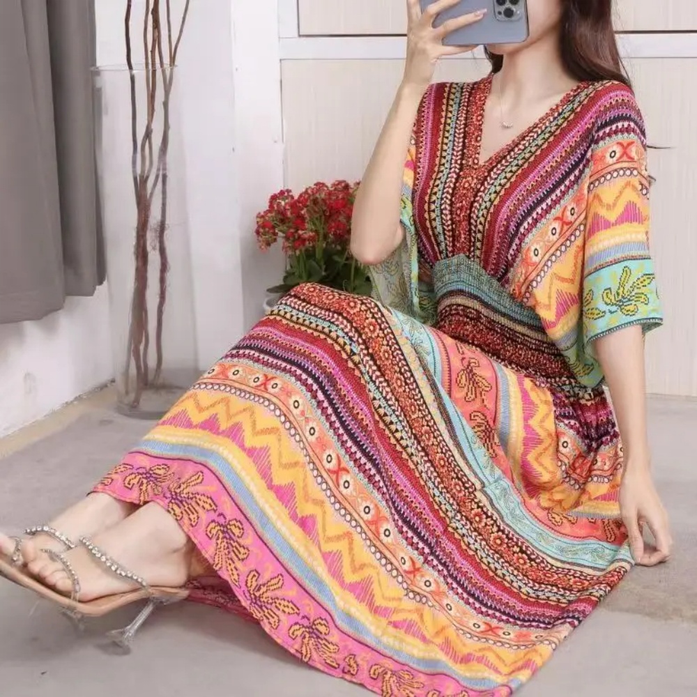 Colorful Casual Holiday Dress  - Midi Skirt Floral avaliação e preço