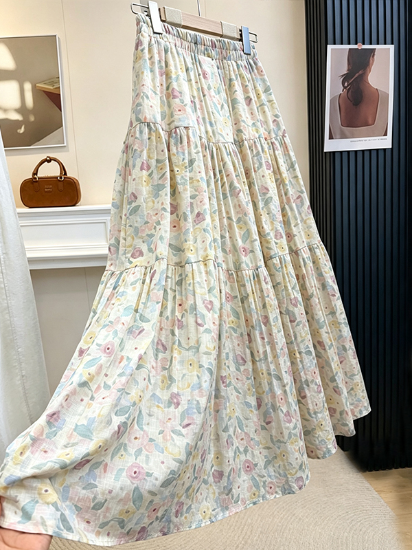 Summer Floral Print A-Line Mid - Midi Skirt Floral avaliação e preço