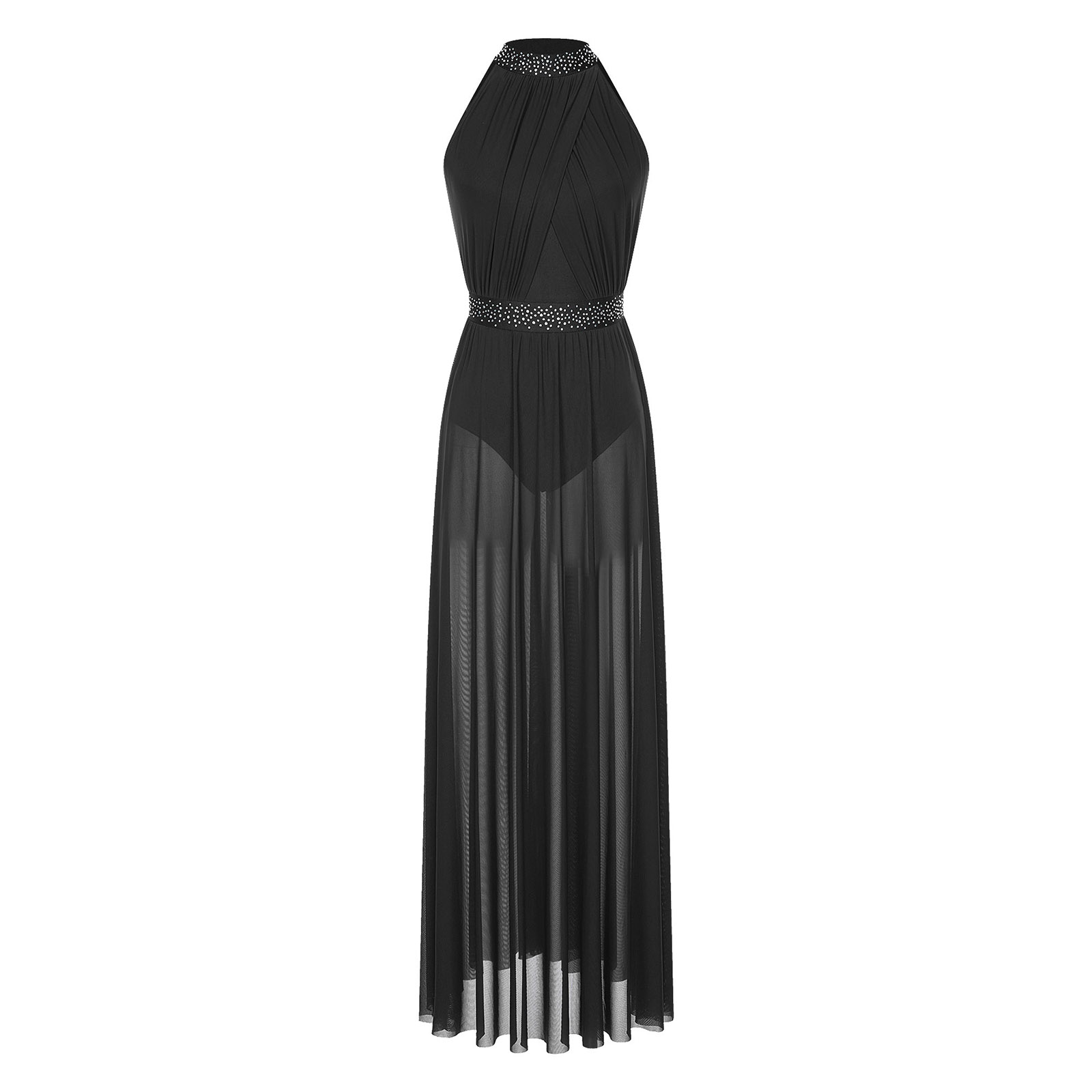 Womens Split Sheer Mesh Halter - Maxi Dress Halter avaliação e preço