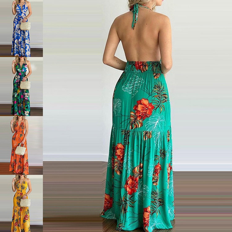 Floral Maxi Dress Long Backles - Maxi Dress Halter avaliação e preço