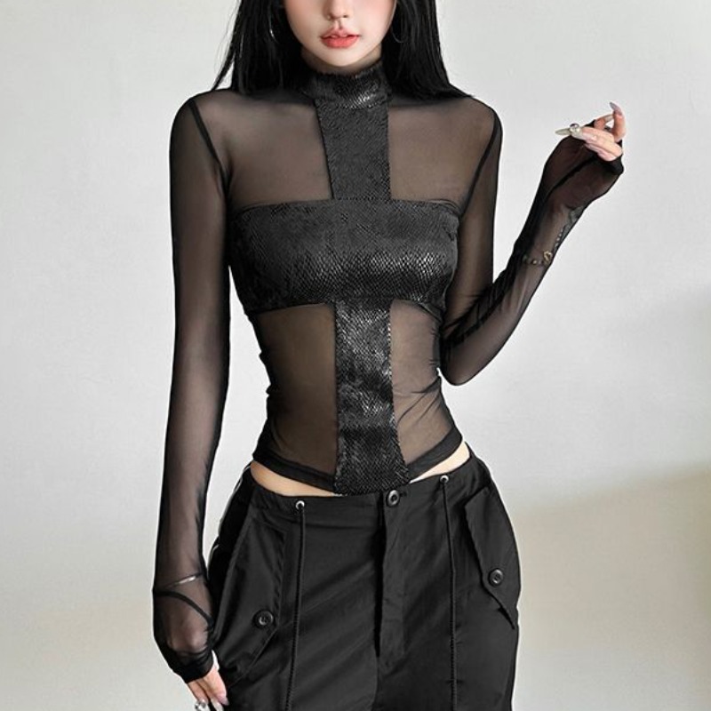 American Style Mesh Long Sleev - Blouse Off Shoulder avaliação e preço