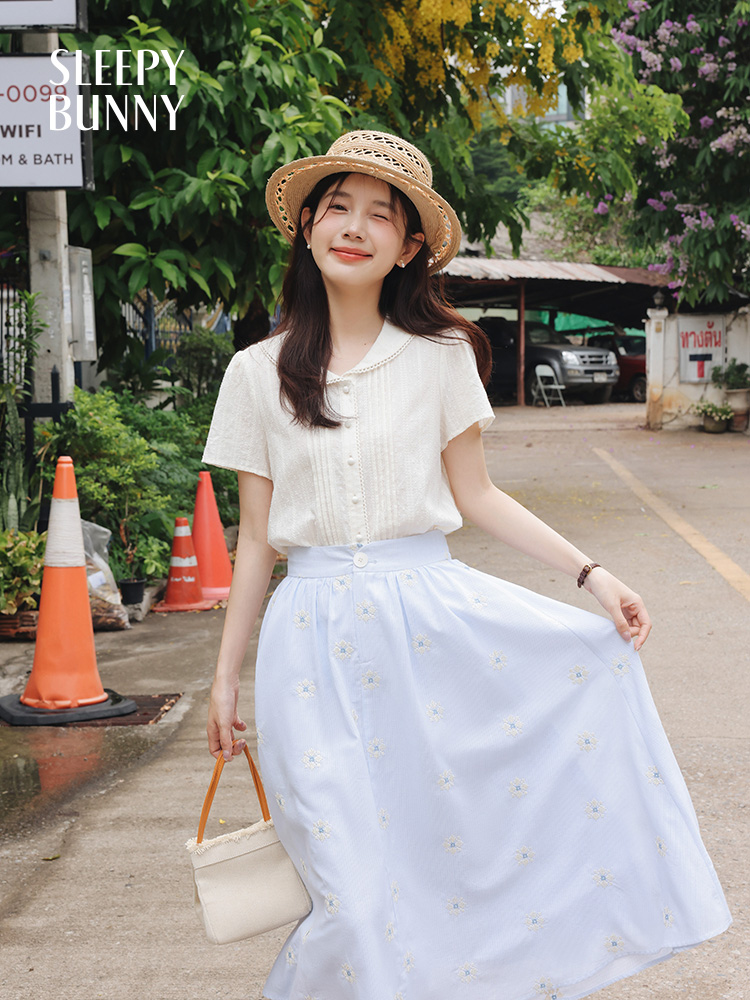 Vintage White Shirt Floral Emb - Midi Skirt Floral avaliação e preço