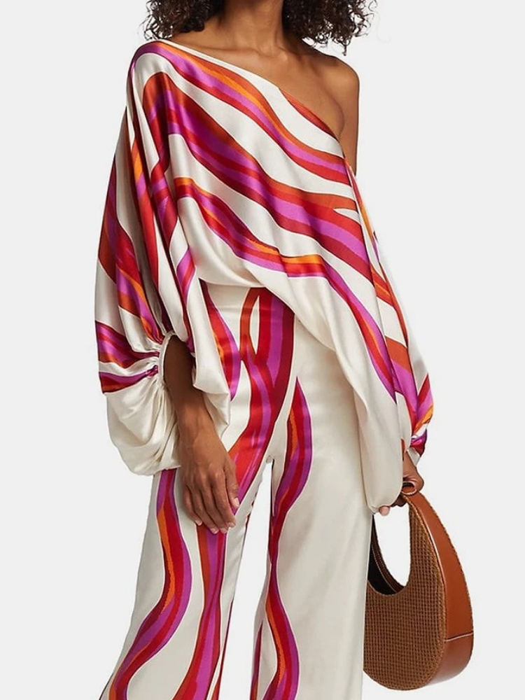 Women's Printed Satin 2-piece  - Blouse Off Shoulder avaliação e preço