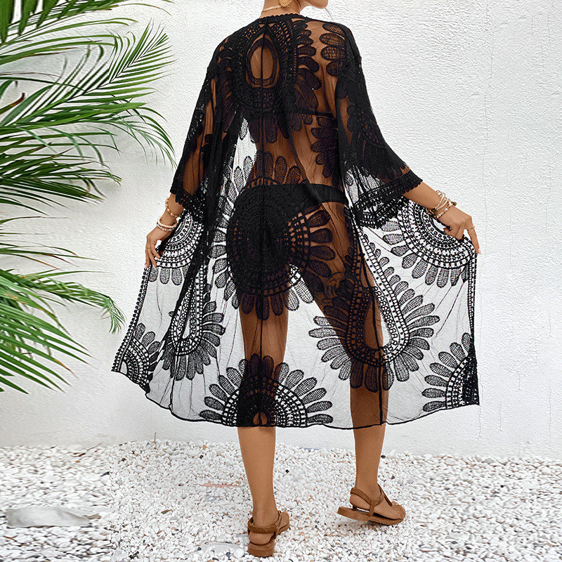Lace Embroidered Lightweight K - Kimono Sheer Floral avaliação e preço