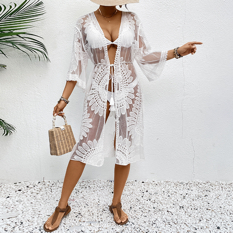 Lace Embroidered Lightweight K - Kimono Sheer Floral avaliação e preço