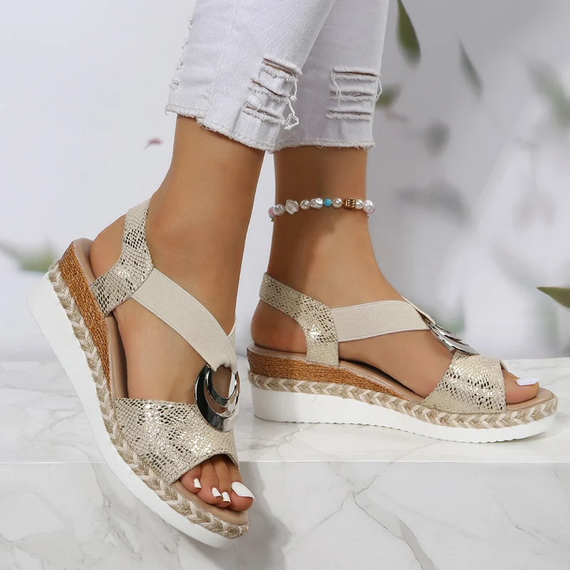 Metal Buckle Wedge Sandals for - Wedge Espadrille Women avaliação e preço